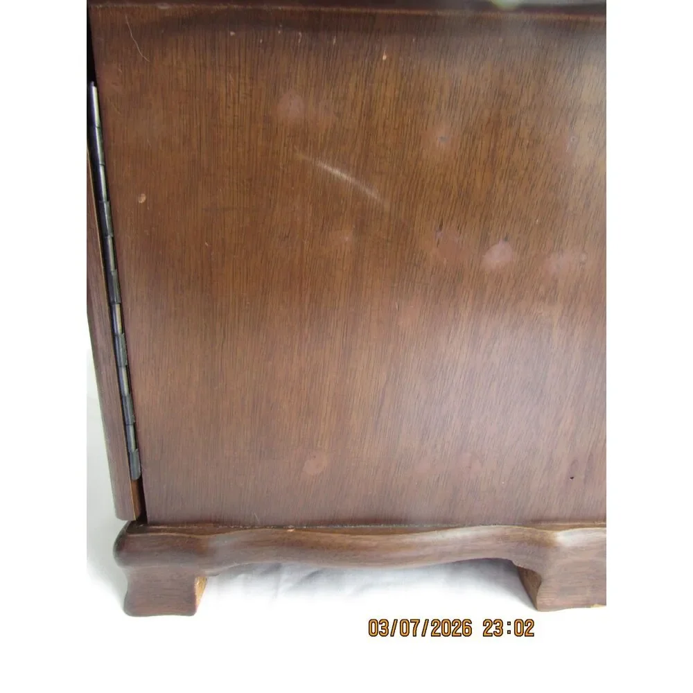Vintage wood jewelry box 9 drawer, jewelry chest armoire Japan pine green velvet